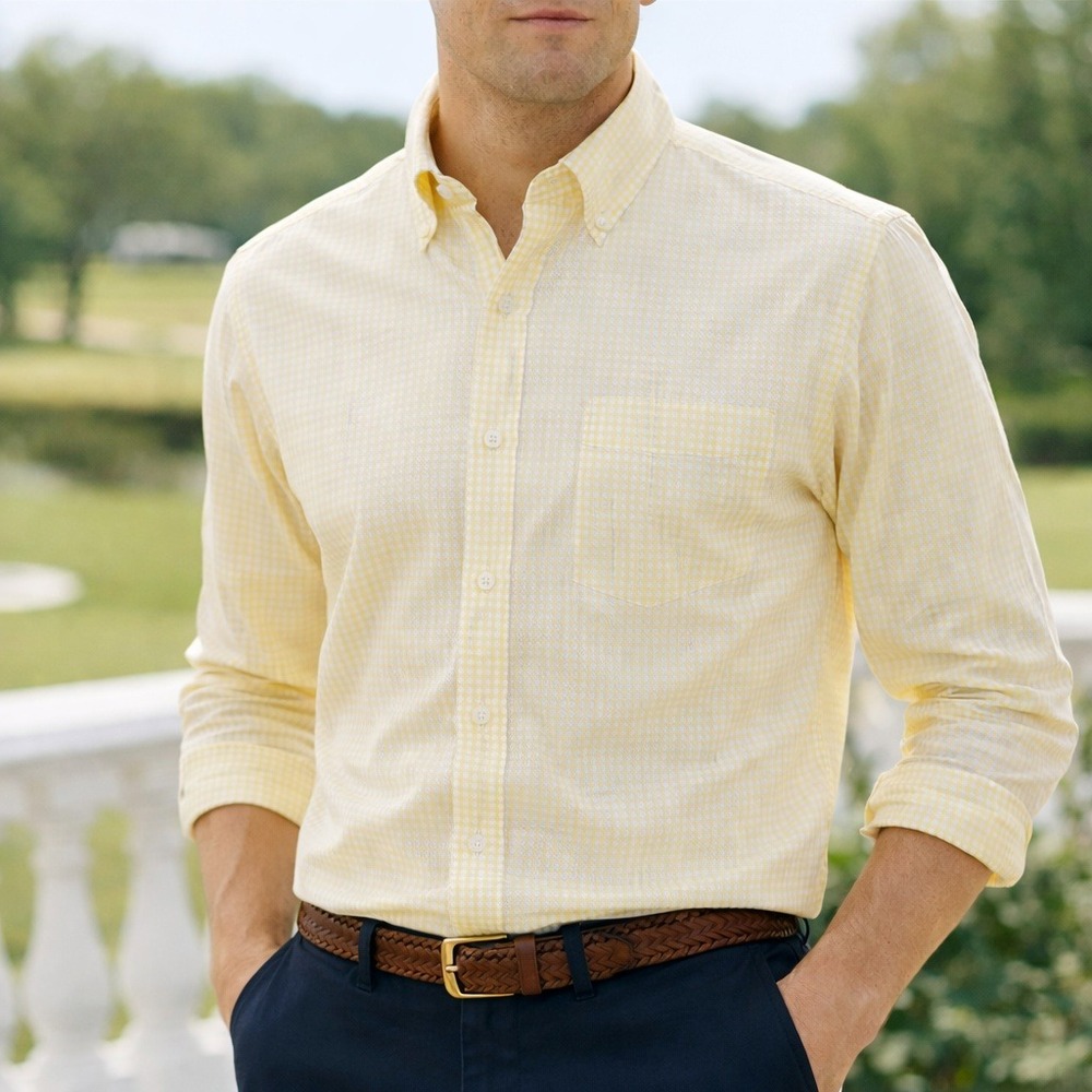 J Crew Mens Button Down Shirt Yellow Check‎ 15 15.5 Thompson Shirtings Preppy
